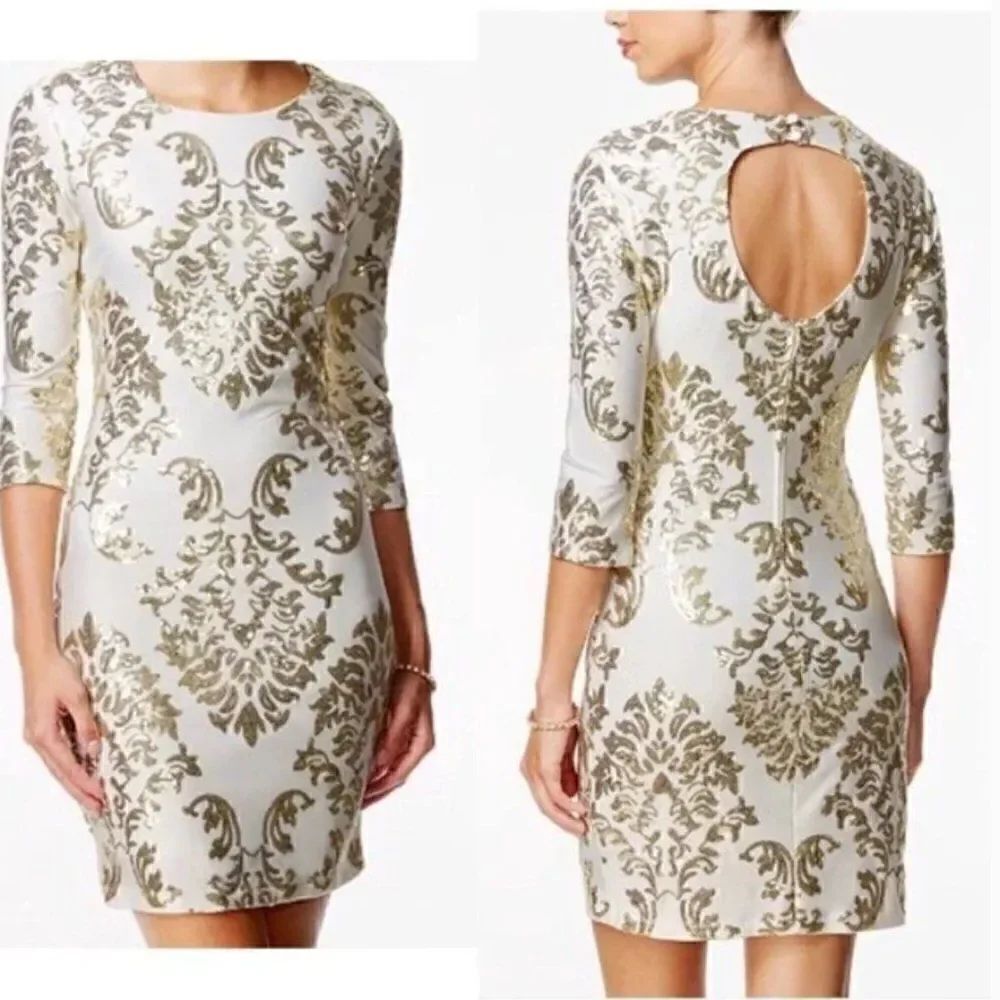 B Darlin Bodycon Dress with Sequins Gold Ivory - Picture 16 of 16